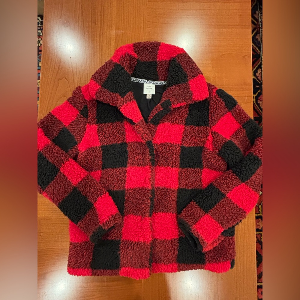 Knox Rose Buffalo Check Plaid Sherpa Jacket - Red and Black, Women’s M - Picture 11 of 12